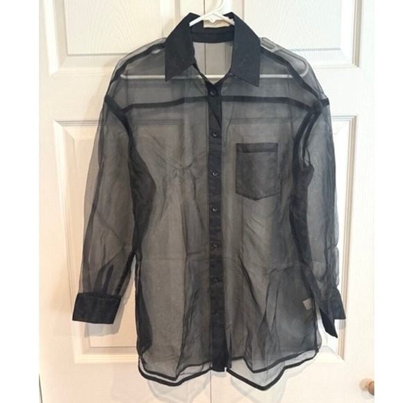 Vintage Black Sheer Button Down Glam Goth Whimsigoth Lightweight Blouse Top - Picture 1 of 8